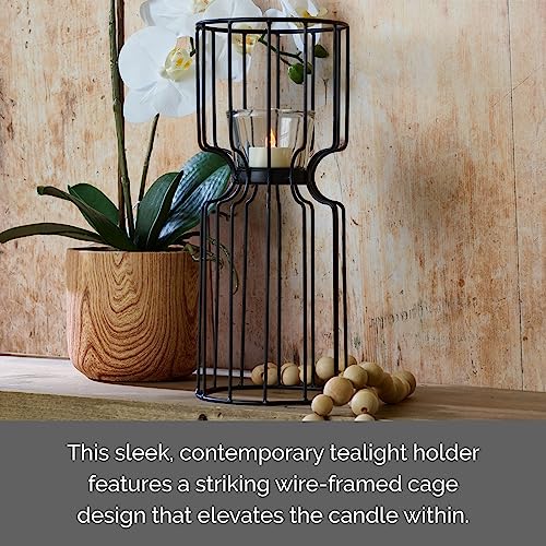 Elements Wire Votive Candle Holder, for Use with Flameless or Wax Candle, Black, 5.12x5.12x12.6 Inch