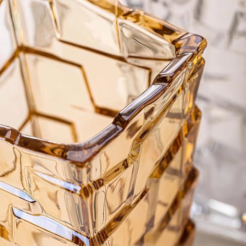 Modern Glass Vases Stair Style Flower Vase Desktop Ornaments Propagation Station Plant Holder for Home Wedding Decor (Amber, Square Stairs) - color: Amber Stairs, size: Square Stairs