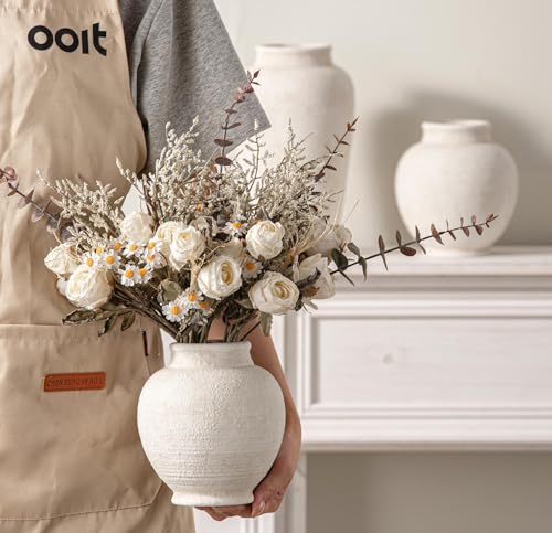 Ceramic Flower Vase, 6 Inch Small Rustic Farmhouse Vase Decorative Vases Home Decor Short Pottery Vases for Table Living Room Entryway Mantel Bookshelf Bedroom Bathroom Kitchen - Rustic - color: 6"h - Rustic