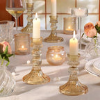 DARJEN 6Pcs Gold Candlestick Holders Set - 4" H & 5" H Striped Taper Candle Holders Bulk, Glass Candle Holders for Wedding, Festival, Party, Table Centerpiece, Gifts - color: Gold, size: Striped Pattern
