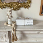 Decorative Books for Home Decor, White Faux Books for Decoration, Rustic Farmhouse Stacked Display Books with 52in Wood Bead Garland for Coffee Tables Living Room, (Happy) - style: Happy