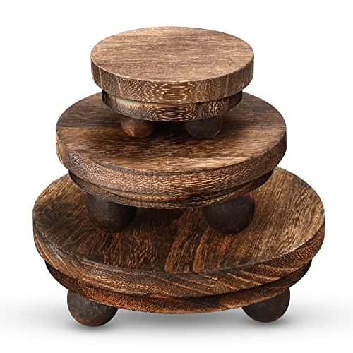 Amyhill 3 Pcs 5/4/3 Inch Wooden Risers for Display Wood Pedestal Stand Mini Tray Stand Round Wooden Pedestal Holder Rustic Buffet Cake Riser for Decor Tiered Tray Decor Home Kitchen(Brown) - color: Brown, size: 5/4/3 Inch