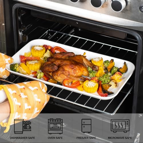 DELLING Serving Platter Set 18/16/14 Inch, Large White Porcelain Serving Trays for Entertaining, Rectangular Platters for Turkey Fruit Appetizer Party Wedding, Microwave Oven Dishwasher Safe, 3-Pack - color: White, size: 18/16/14inch