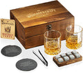 Mixology & Craft Whiskey Glasses Gift Set for Men 13-Piece with Pack of 2 Diamond Cut Glasses w/ 8 Granite Chilling Stones, 2 Coasters, Tongs & Cocktail Recipe Book in Wooden Crate - size: Light Latch Crate