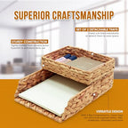 HAMOTOPI Desk Organizer Letter Tray Set of 2, Woven Water Hyacinth Tabletop Desktop for Storage Paper Letter Folders Notebooks Copy Print, Workspace Holder, Keep Stationery Saver