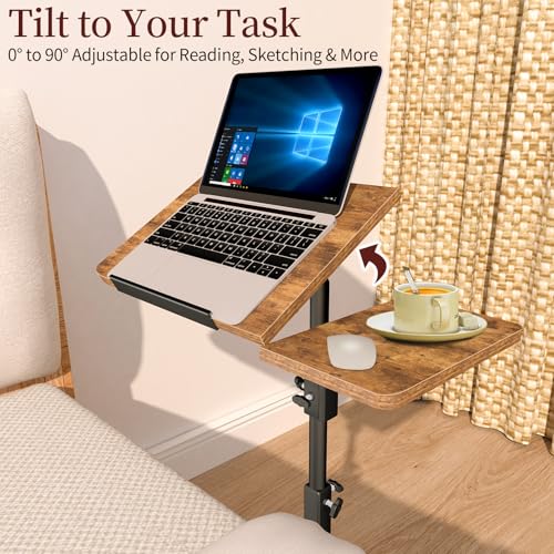 End Table Adjustable Height, 22.8"L Side Table Tv Tray with Wheels, 90° Tilting Panel Couch Table That Slides Under, Small End Table for Small Spaces, Overbed Bedside Desk Mobile Rolling Laptop Stand - style: Widen & Adjustable
