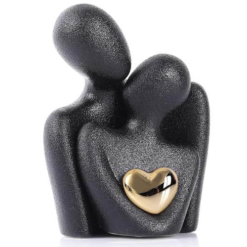 Mini Couple Statue - Ceramic Romantic Couple in Love Figurines for Decor Bedroom, TV Cabinet, Wedding Valentines Gift, Small Knick Knacks for Home Decor Shelve (4.72" Black) - color: 4.72" Black