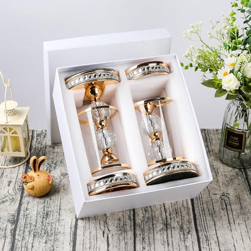 12.4" Tall Hurricane Candle Holder, Pillar Candle Holders with Glass Sleeve with Gift Box, Crystal Candle Stands for Home Warming, Weddiing, Dining Room Decor, Table Centerpiece (2, Gold, M) - color: Gold, size: Medium