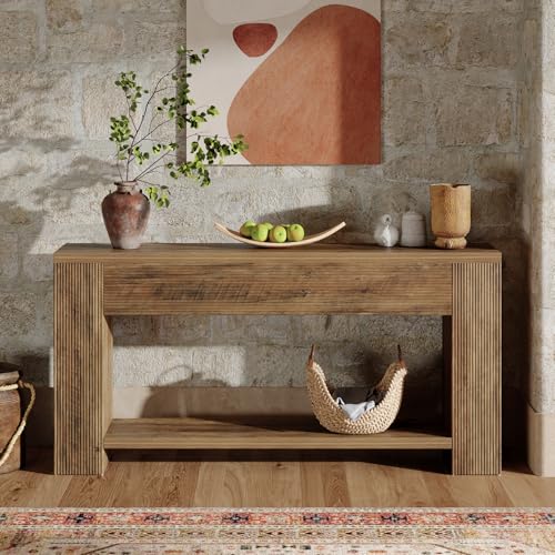 Tribesigns 70.9-Inch Console Tables for Entryway, Narrow Wooden Long Sofa Table Behind the Couch, Farmhouse Fluted Hallway Accent Table for for Living Room, Entrance, Foyer (Rustic Brown) - color: Rustic Brown
