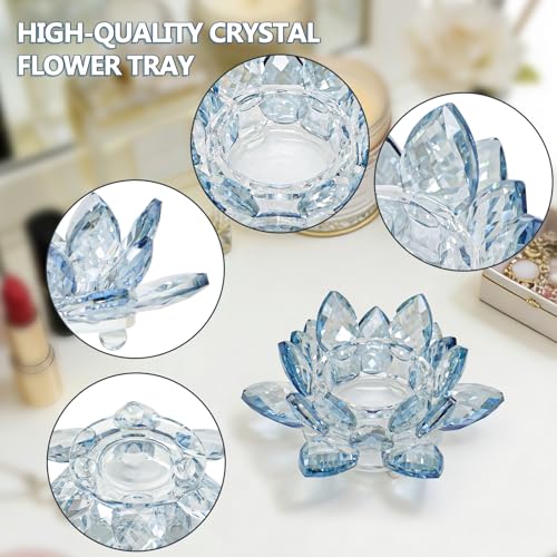 Crystal Flower Jewelry Tray, Luxury Transparent Decorative Trinket Dish for Rings, Earrings, Necklaces, Keys for Vanity Dresser Nightstand, Elegant Gift for Women Mother's Day (1, 4.4"(w) - Blue) - size: 4.4"(w) - Blue