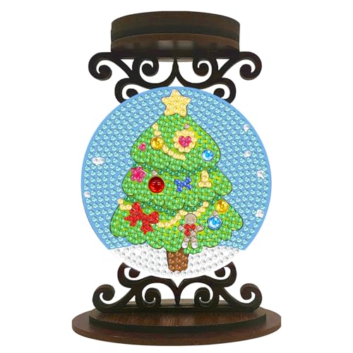 BAYUNOE DIY Candlestick Holders Wooden Desktop Diamond Art Painting Candle Holder Double-Sided Diamond Vintage Modern Decorative for Table Mantel Wedding Dinning Party-Christmas Tree - color: Christmas Tree