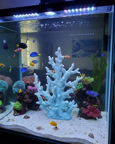 Lifelike Coral Reef Sculpture Statue - Handmade Resin Ocean Decor for Aquarium, Desk, Bathroom, Shelf - Coastal Beach Nautical Theme Gift for Home & Office - color: Blue