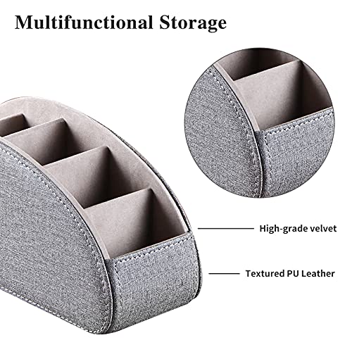 TV Remote Control Holder with 5 Compartments,Pu Leather Remote Caddy/Box/Tray Bedside Table Desk Storage Organizer for DVD, Blu-Ray, Media Player, Heater Controllers and Cosmetics Office Supplies - color: Grey, size: Small