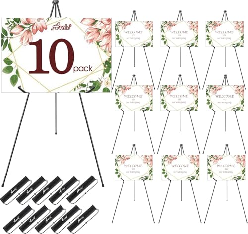 AROIC 63 "Easel Stand for Display, 10 Pack Portable Foldable Metal Easel, Easels for Signs Wedding Logos,Arts, Painting,Adjustable Floor Easels with 10 Storage Bag - style: 10P