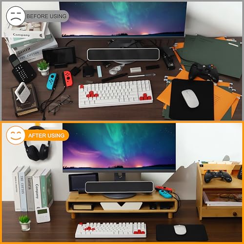 Homerays Monitor Stand with Drawer, Exquisite Computer Monitor Stand for Desk, Ergonomic Wood Monitor Stand Riser for Computer,Laptop,Printer,TV,Bamboo,White - color: Upgraded White