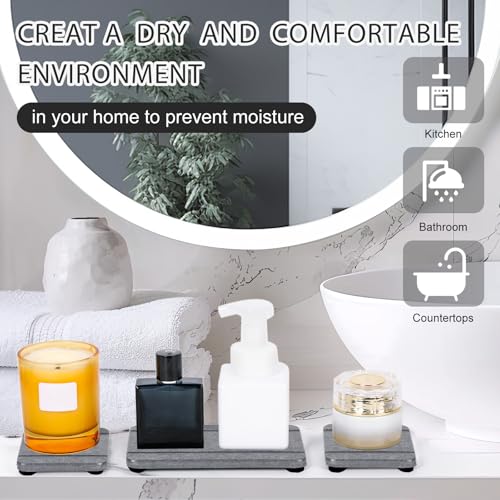 4PCS Stone Drying Trays for Bathroom Sink and Kitchen Counter - Water Absorbing Stone Tray with Diatomaceous Earth, Soap Dish and Coaster - color: Gray 2stripes