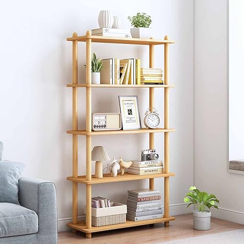 IOTXY 5-Tier Wooden Shelf Bookcase - Modern Open Bookshelf, Free Standing Storage Rack, Multifunctional Display Stand for Home and Office, Oak, Rectangle - color: Oak, size: 5-Tier
