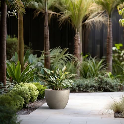 Kante 14.2 Inch Round Concrete Planter - Classic Large Indoor/Outdoor Plant Pot with Drainage Hole and Rubber Plug, Suitable for Gardens and Patios, Weathered Concrete - color: Weathered Concrete, size: 14.2"Dia x 10.6"H