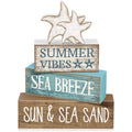 Yuntau 4 Pcs Summer Beach Decorations for Home Beach Tiered Tray Decor Starfish Coastal Rustic Starfish Wooden Block Table Sign Stacked Book Nautical Table Centerpiece for Farmhouse Office Desk Shelf - style: Retro Starfish