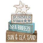 Yuntau 4 Pcs Summer Beach Decorations for Home Beach Tiered Tray Decor Starfish Coastal Rustic Starfish Wooden Block Table Sign Stacked Book Nautical Table Centerpiece for Farmhouse Office Desk Shelf - style: Retro Starfish