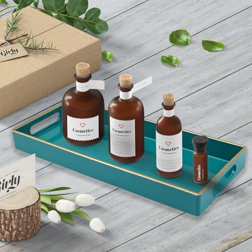 Green Bathroom Vanity Tray for Countertop, Small Plastic Toilet Tank Versatile Storage & Organization Tray for Makeup, Perfume, Desk, Kitchen, Candles, 13.7"x6"x1.4", 35GR - color: 15green