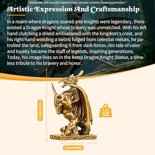 CHOVY Retro Handcrafted Dragon Knight Statue - 100% Solid Brass Armored Warrior with Sword & Shield, Vintage Style Collectible Art Piece for Home Unique Gift for Fantasy Lovers & Medieval Collectors - style: Dragon Warrior