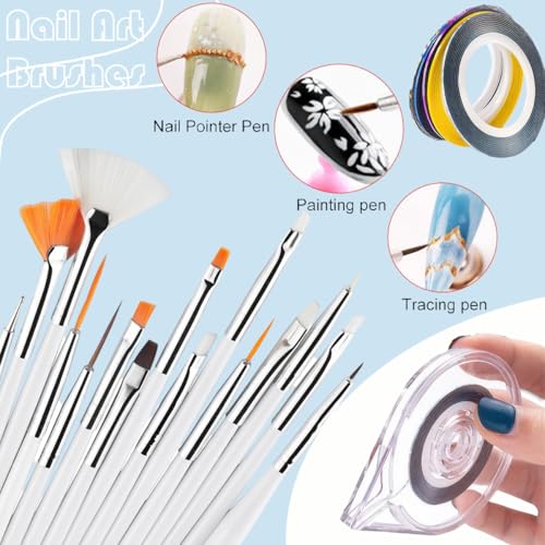 28 Pcs Nail Art Brushes Nail Art Tool Set Resin Nail Art Palette Sculpture Pen 2 Way Acrylic Silicone Carving Pen Dotting Pen Tool Manicure Kit for Home DIY Salon Nail Art (White) - color: White