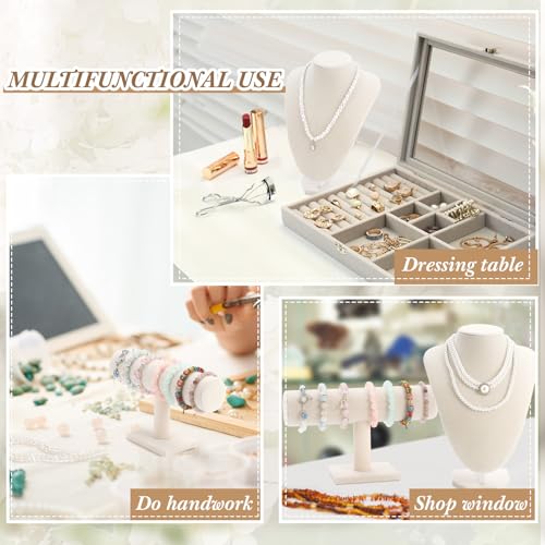 Huquary 6 Pcs Jewelry Display Set Necklace Display Stand T Bar Bracelet Holder Jewelry Bust for Home Store Trade Show(Beige) - color: Beige