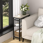 Small Side Table for Small Space, 3-Tier Narrow End Table with Magazine Holder, Slim Nightstand, Skinny Snack Couch Table in Living Room, Bedroom, Study, Kitchen and Balcony (Greige) - color: Greige