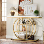 Tribesigns 41.3" Console Table, Industrial 4-Tier Sofa Entryway Table with Circle Base, Narrow Wood Accent Tables with Storage Shelves for Living Room, Hallway, Foyer, White Gold - color: White Gold