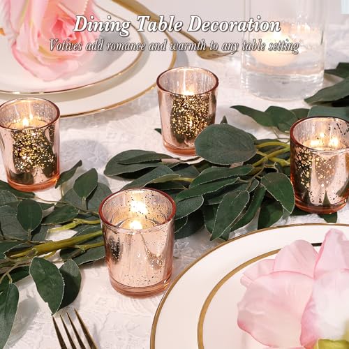 UPBUD Votive Candle Holders Set of 24, Speckled Mercury Rose Gold Glass Candle Holders for Wedding Centerpiece Table Decorations, Tealight Candle Holder for Party Bridal Shower Decor, Home Decor - color: Rose Gold