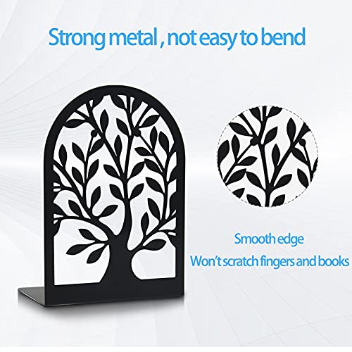 Umikk Book Ends, Bookends for Shelves, Tree Book End to Hold Books, Metal Bookend Stopper, Non-Skid Book Holder, Black Book Supports for Office Home Kitchen, Modern Decorative Bookends(3 Pair/6 Pcs)