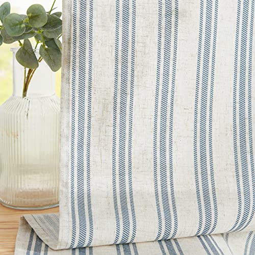 jinchan Linen Kitchen Curtains Striped Tier Curtains 24 Inch Farmhouse Small Drapes Balanced Stripe Half Window Light Filtering for Bathroom Laundry 2 Panels Blue on Linen - color: Striped Blue on Linen, size: 26"W x 24"L (Pack of 2)