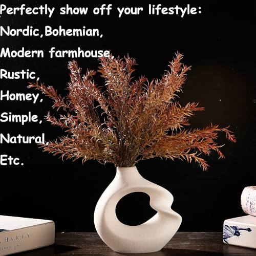 Modern White vase Set of 2,Pampas Grass Ceramic vases for Wedding Party,Aesthetic Flower Vase for Home Decor,Kitchen Tables,Living Room,Bedroom,Console,Wooden Shelf,Office,Coffee Decoration(2 Pcs)
