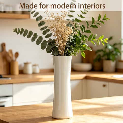12 Inch White Vase Ceramic Flower Vase, Tall Vases for Pampas Grass, Home Decor, Modern Textured Vases for Living Room Decorations,Table Centerpieces,Shelf,Farmhouse Small Ceramic Vase - style: Shape 9
