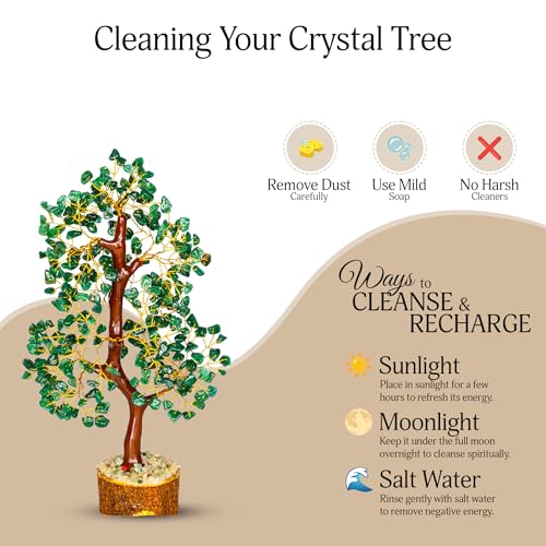 YATSKIA Green Aventurine Gemstone Tree Natural Stone Feng Shui Wire Bonsai Seven Chakra Jewelry Trees of Life Necklace Good Luck Handmade Prosperity Success Stones Gift Home Office Desk Shelves Décor - color: Green Aventurine (Golden Wire)
