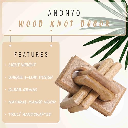 Boho Wooden Chain Links Decorative Object for Coffee Table & Shelf | Handmade Mango Wood Knot Sculpture Rustic Modern Arch Décor for Living Room, Entryway, Console, Office Home Accent (Natural) - color: Natural