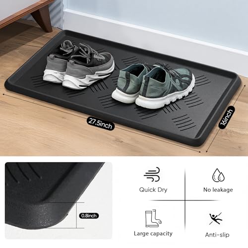 HIYARD Rubber Boot Tray, Shoe Tray for Entryway, Multipurpose Boot Mat, Shoe Mat Indoor and Outdoor, 16x27.5,Black