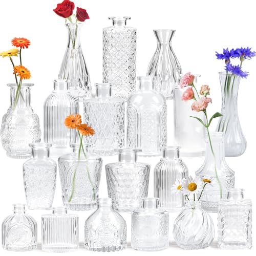 Yirilan Bud Vases Set of 20 PCS, Flower Vases for Table Centerpieces, Mini Vases for Single Stem Flowers, Glass Vases for Centerpieces, Wedding & Home Decor, Clear - size: 20 pcs