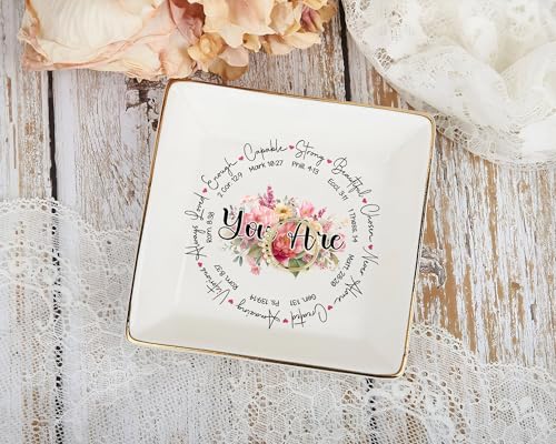 Christian Bible Verse Jewelry Dish Gift for Women, Faith 4" Ceramic Jewelry Tray, Christian Inspiration Gifts - Mother's Day, Birthday, Religious Gift - Communion, Confirmation Gifts for Teen Girls - color: You Are Round