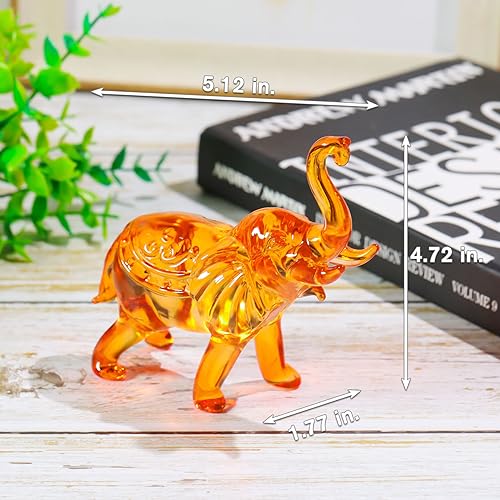 YWHL Amber Crystal Elephant Figurine Gifts for Women, Handmade Glass Statue Decor Gift for Elephant Lovers, Art Crystal Animals Figurines Collectible for Home Decoration - color: Amber