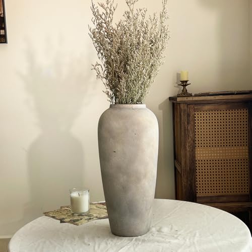 15 Inch Ceramic Rustic Farmhouse Vase, White Grey Handmade Pottery Vase for Living Room & Home Decor, Rustic Flower Vases for Table Centerpieces & Shelf Decoration, Wedding Gifts - color: White Gray, size: Large