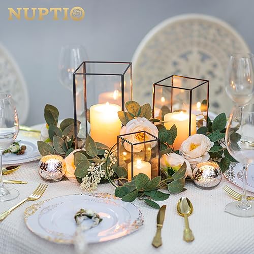 NUPTIO Candle Lantern for Wedding Centerpieces: 18 Pcs Clear Hurricane Glass Pillar Candles Holder with Black Frame Bulk Decorative Candle Lanterns for Wedding Dining Table Decor 8.1 & 6.5 & 4.7 inch - color: Black, size: 8.1 & 6.5 & 4.7 inch H - 18 Pcs