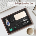 Zosenley Wooden Valet Tray with Leather Base - Nightstand Catchall Organizer for Cologne, Perfume, Keys, Wallet, Phone, Watch, Jewelry & Sunglasses (Black) - color: Black