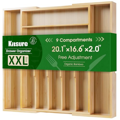 Kitsure Silverware Organizer - Expandable Bamboo Kitchen Drawer Organizer for Cooking Utensils and Cutlery, Sturdy & Thickened Kitchen Organizers and Storage Solution, XX-Large, Natural - color: Natural, size: XX-Large