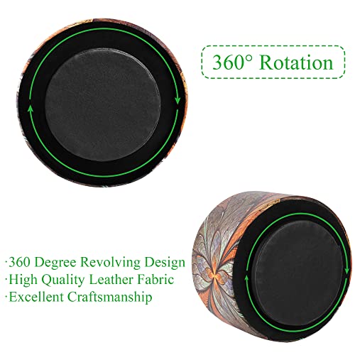 lizimandu Round Leather Art Supply Organizer,Remote Control Holder,360 Degree Rotating,Multi-Functional Pencil Holder,4 Compartments Desktop Stationary Organizer(1-Orange Flower) - color: 1-Orange Flower