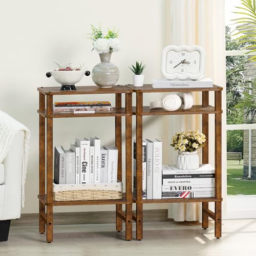 YUFAM Side Table End Table Tall Night Stand 3-Tier for Living Room Bedroom Bathroom Office Furniture Brown - color: Brown, size: 3 Tier