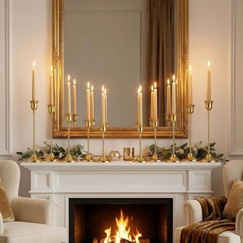 SylvaCraft Brass Gold Candle Holders Rustproof Taper Candlestick Holders for Holiday Party Table Centerpiece Wedding Fireplace Mantel Housewarming Gift(4 Sets(12 Pcs)) - size: 4 Sets(12 Pcs)