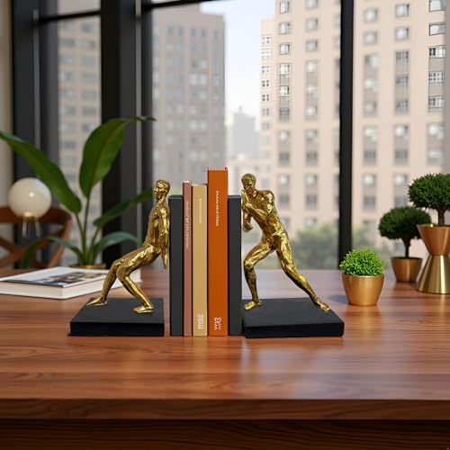 Golden Abstract Figure Sculpture Book Ends Decorative Bookends for Shelves, Modern Artistic Bookends for Bookshelf Decor, Home Office Book Stoppers - color: Abstract Figure-gold