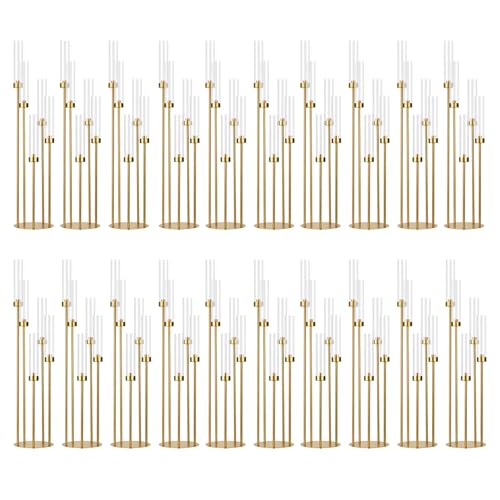 20PCS Gold Floor Candelabra,5 Arm Candle Holder Tall Floor Candle Holder with Acrylic Lampshade for Wedding Table Birthday Party Home Decoration Fit LED Taper Candles - color: Gold, size: 20pcs